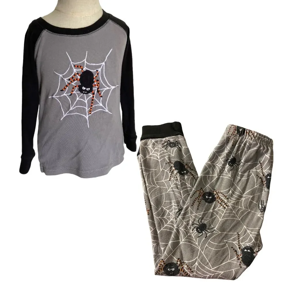 Gymboree Unisex Pajamas Sz 4 Spiderweb Halloween Shop Gymmies‎ PJs Gray Black